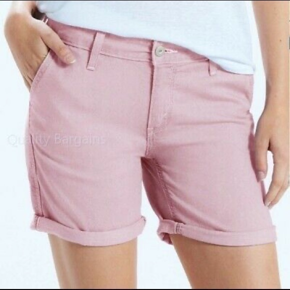 Levi’s Light Pink Rolled Cuff Chino Stretch Denim Shorts Women’s size 32 14 LRG - Picture 1 of 7